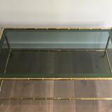 Coffee table brass tray of bluish glass