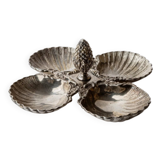 Vintage 1930s silver-plated centrepiece, 4 shell-shaped bowls with pine cone handles.