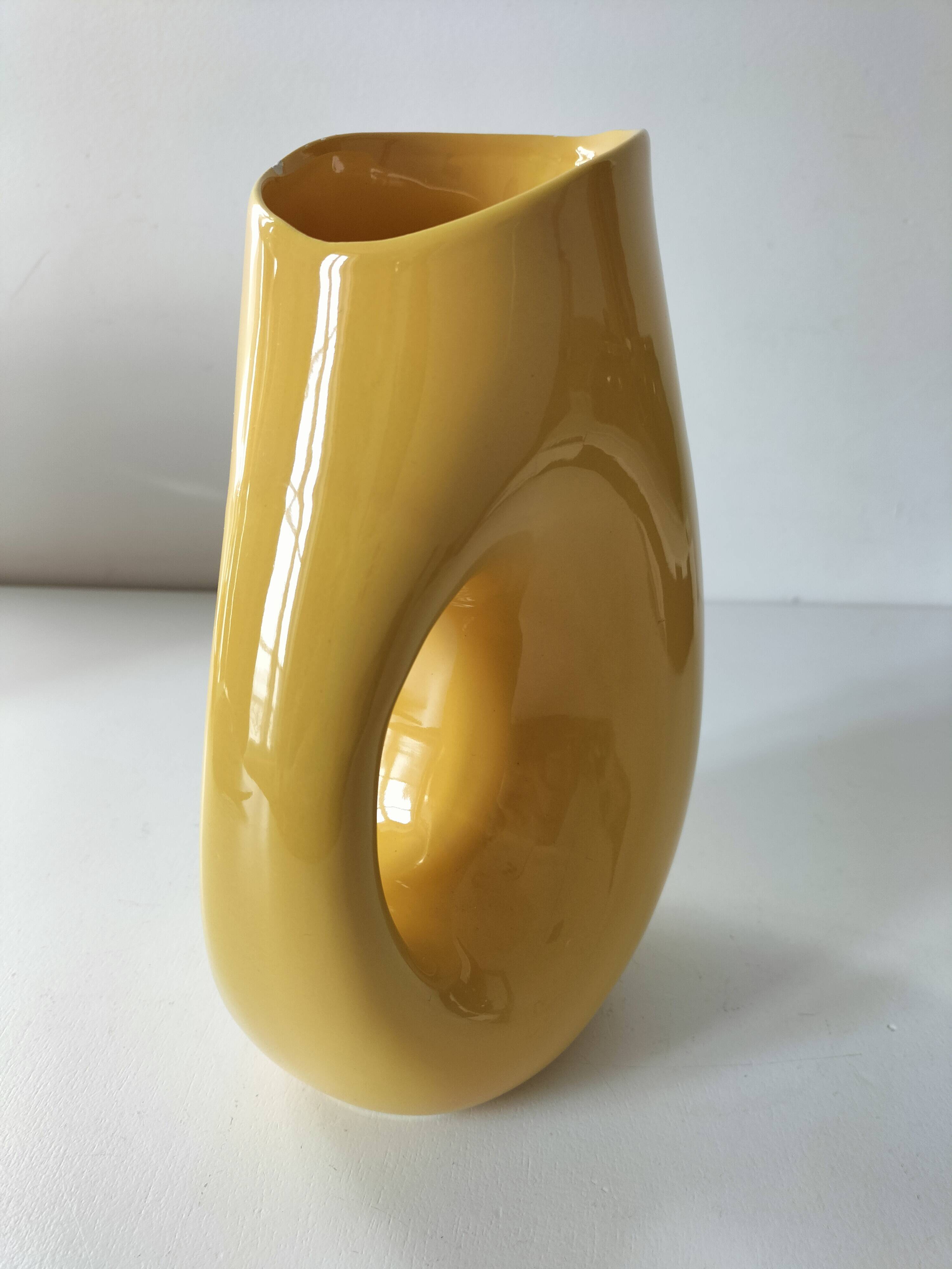 Vintage yellow sculptural pitcher 70s design