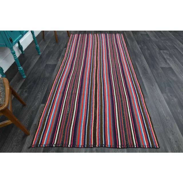 1970s Vintage Turkish Oushak Handmade Wool Cotton Pink Runner Rug 131x280