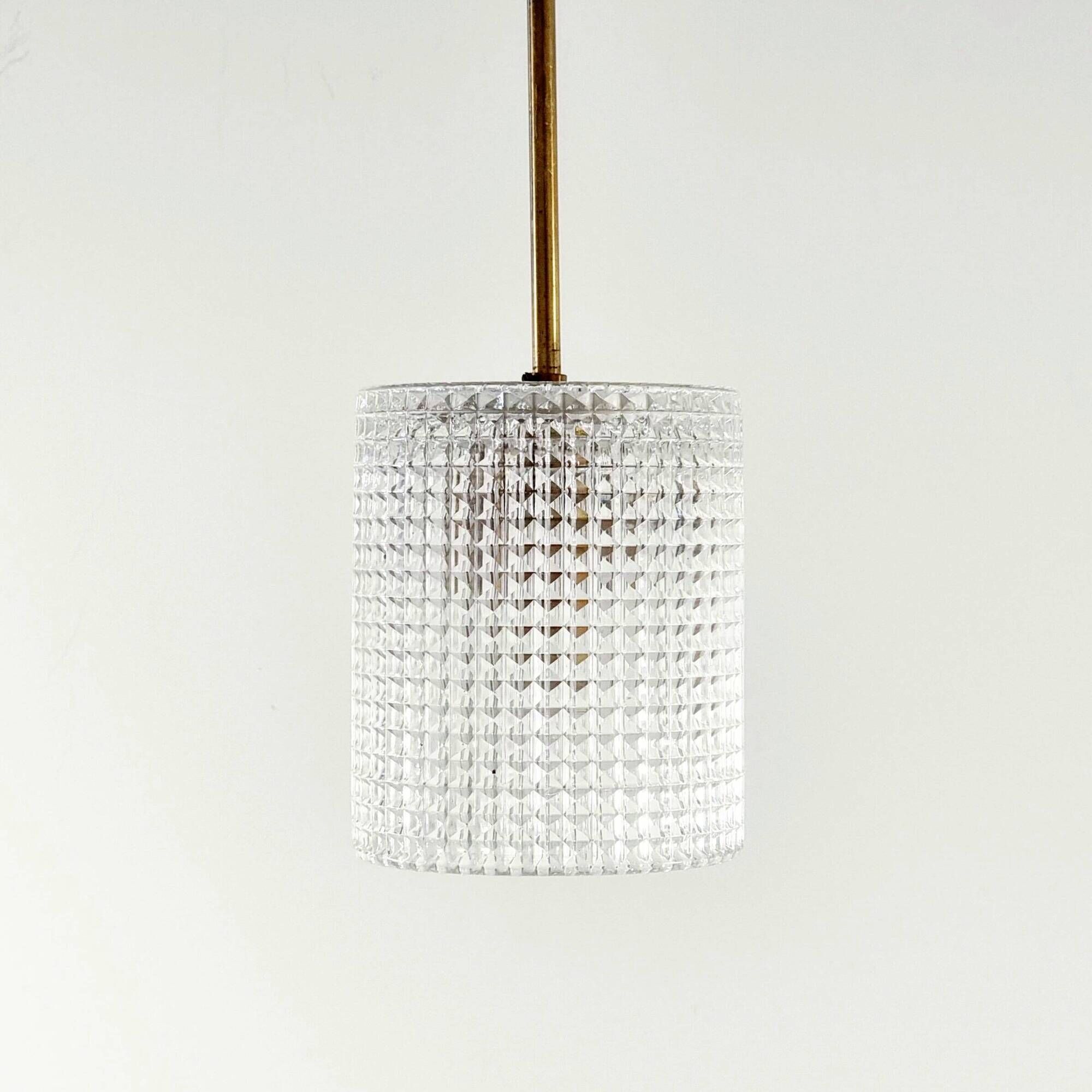 Mid-Century Scandinavian Brass & Crystal Glass Ceiling Light, Sweden, 1960s
