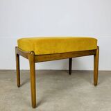 Tabouret scandinave en teck et velours jaune, années 60