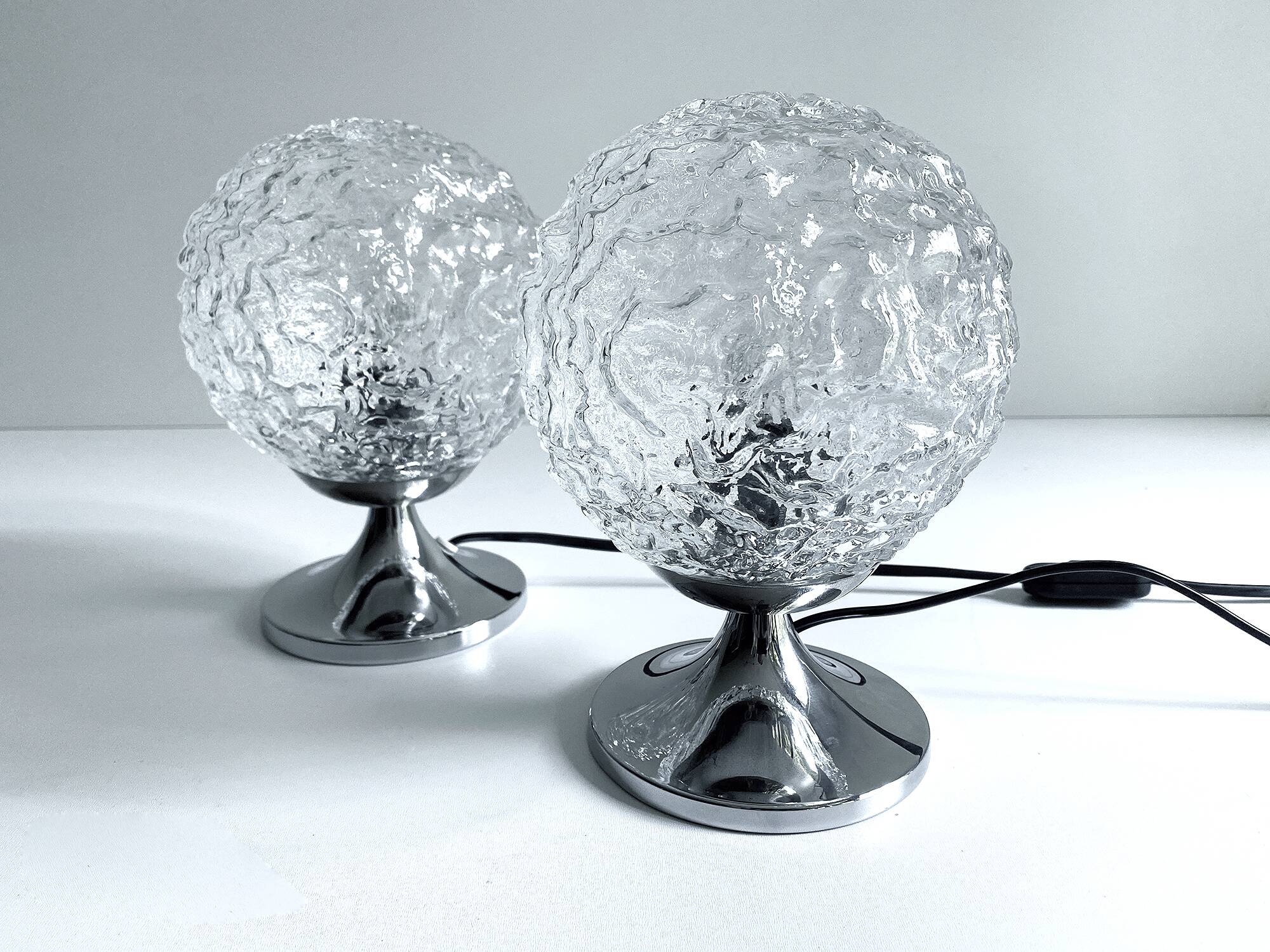 Pair of Vintage Glass Bubble Bedside Lamps