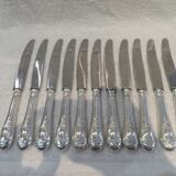 11 silver plated table knives, Ercuis goldsmith, Louis XVI roses model