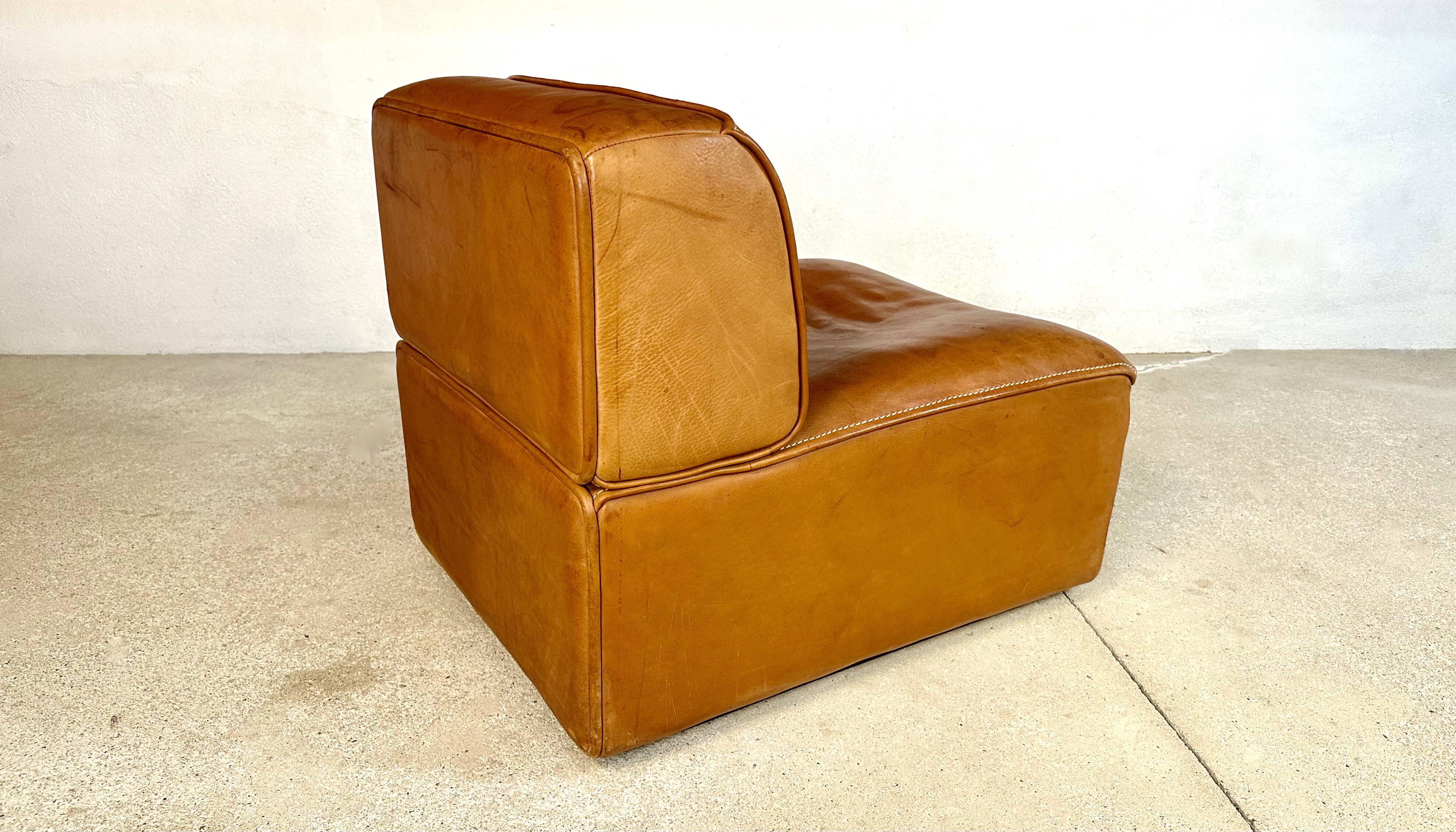 Brutalist Style DS-15 Leather Lounge Chair from De Sede, Switzerland 1970s