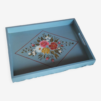 Hand-painted blue wooden tray