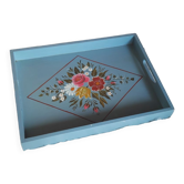 Hand-painted blue wooden tray