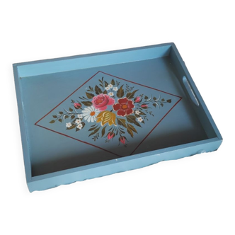 Hand-painted blue wooden tray