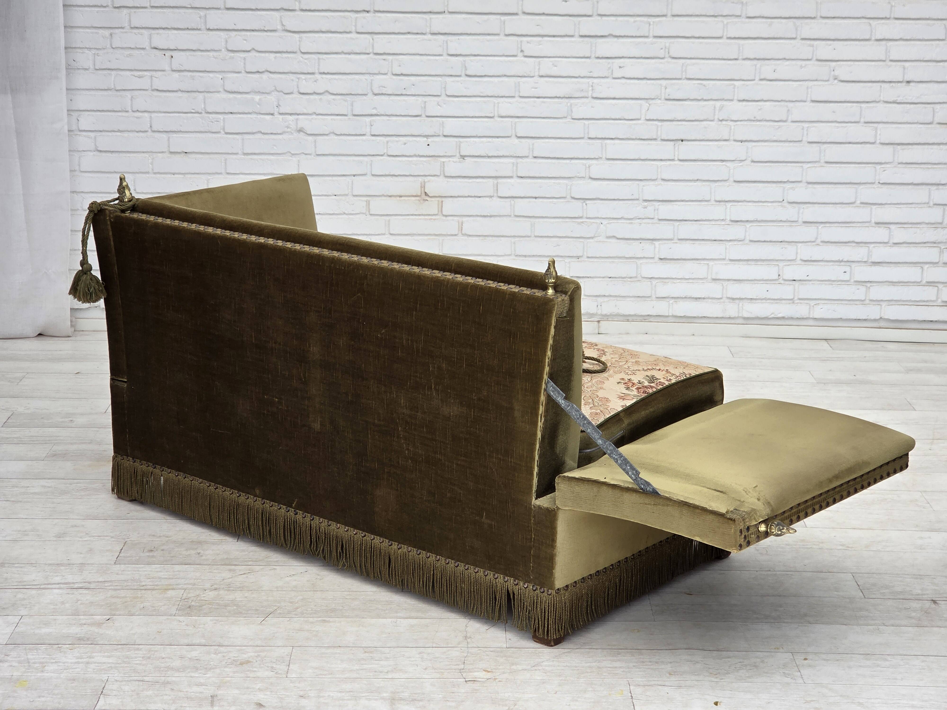 Canapé "Espagnol" à bras tombants, 2 places danois des années 1970, en velours de mobilier.