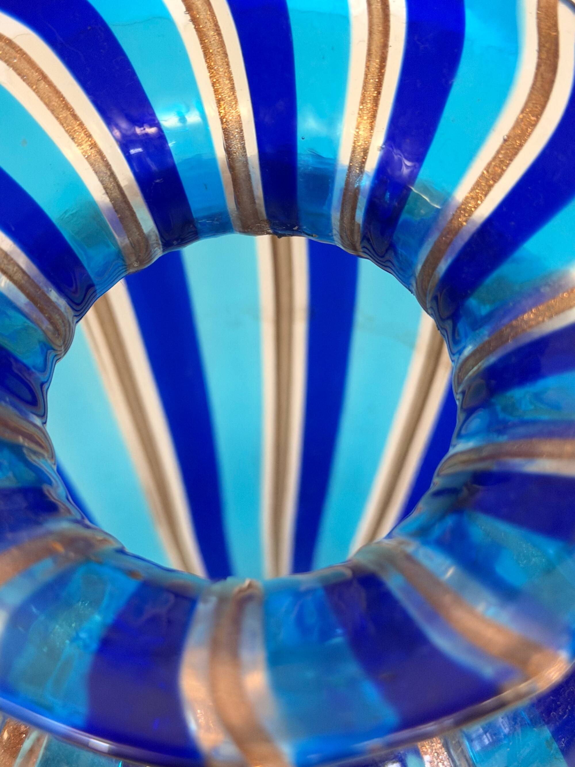 Murano Glass Vase with Blue and Light Blue Canes and Avventurine, 1980s