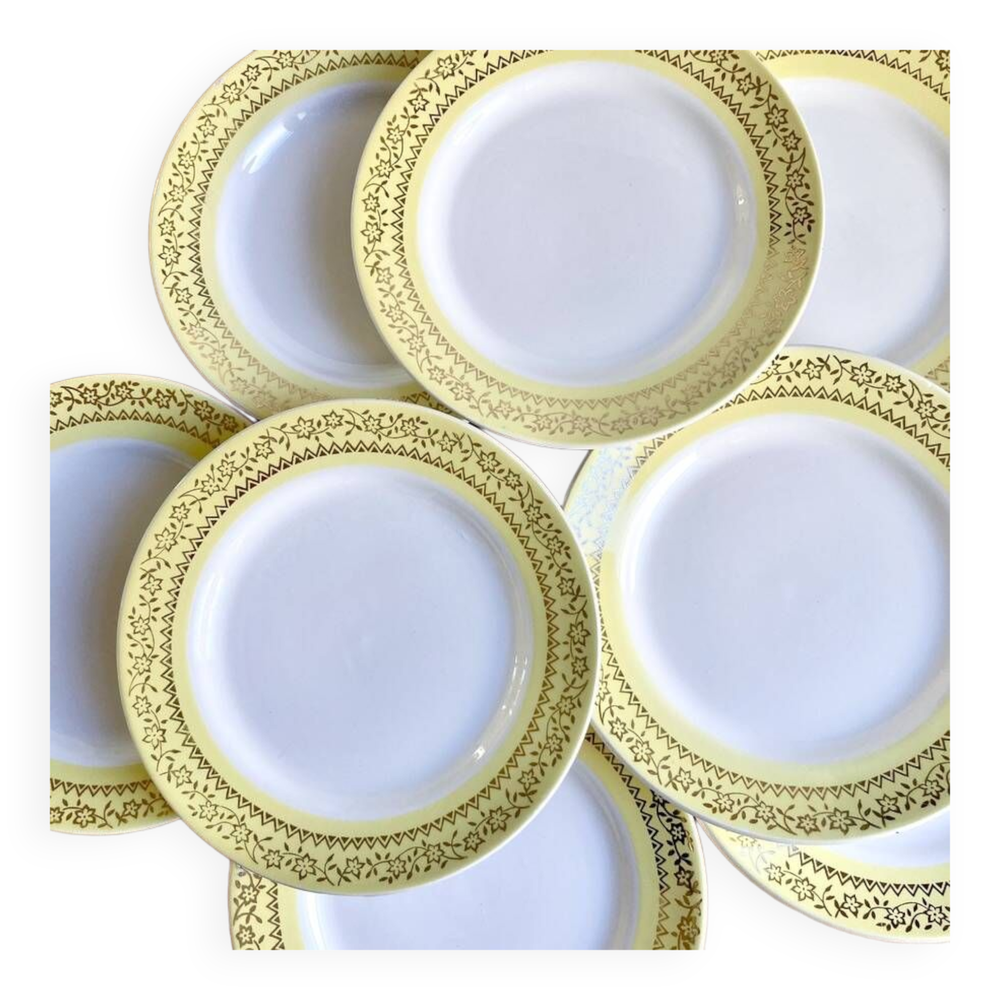 8 vintage yellow dessert plates
