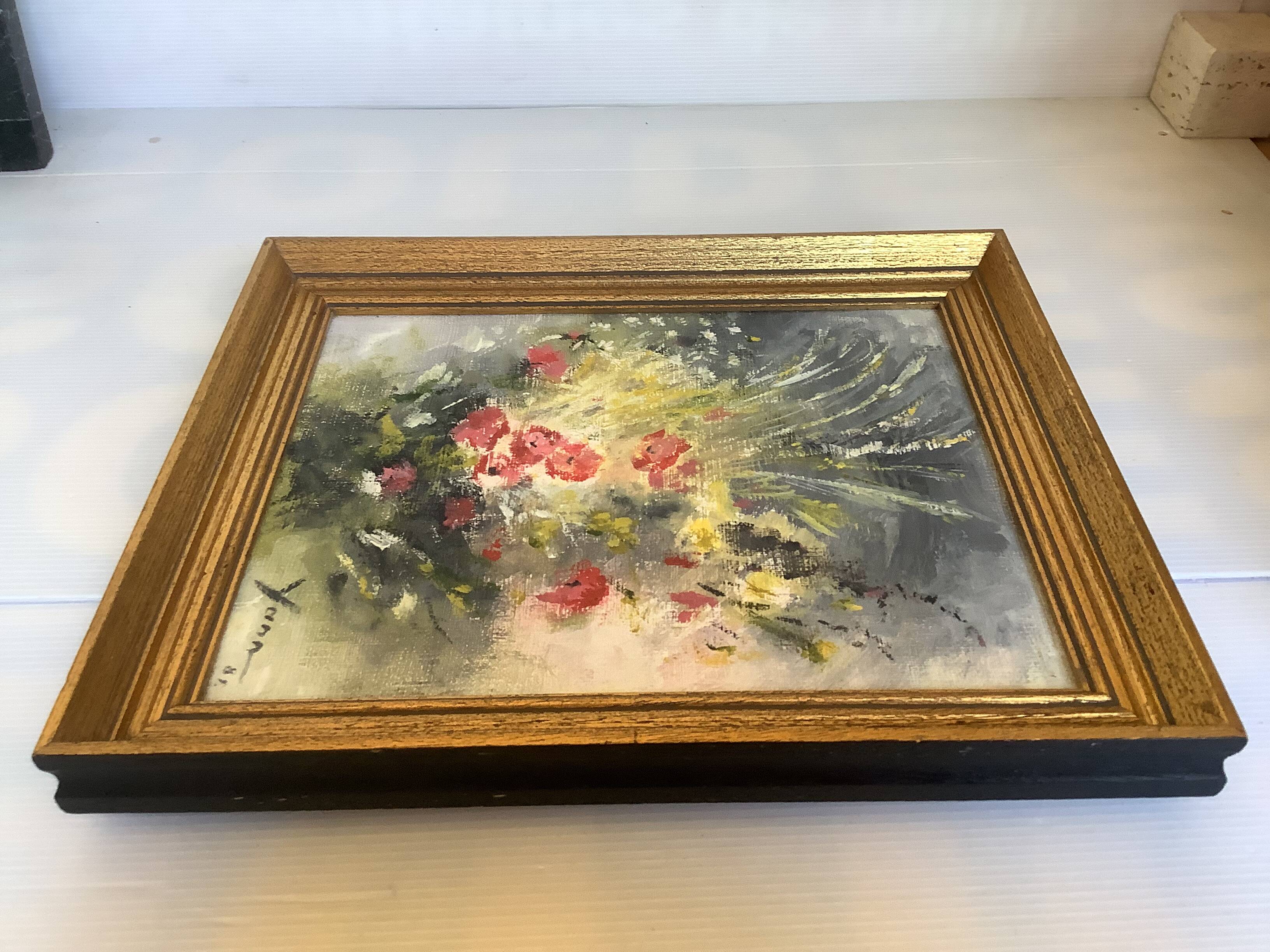 Tableau bouquet de fleurs huile sur toile signée