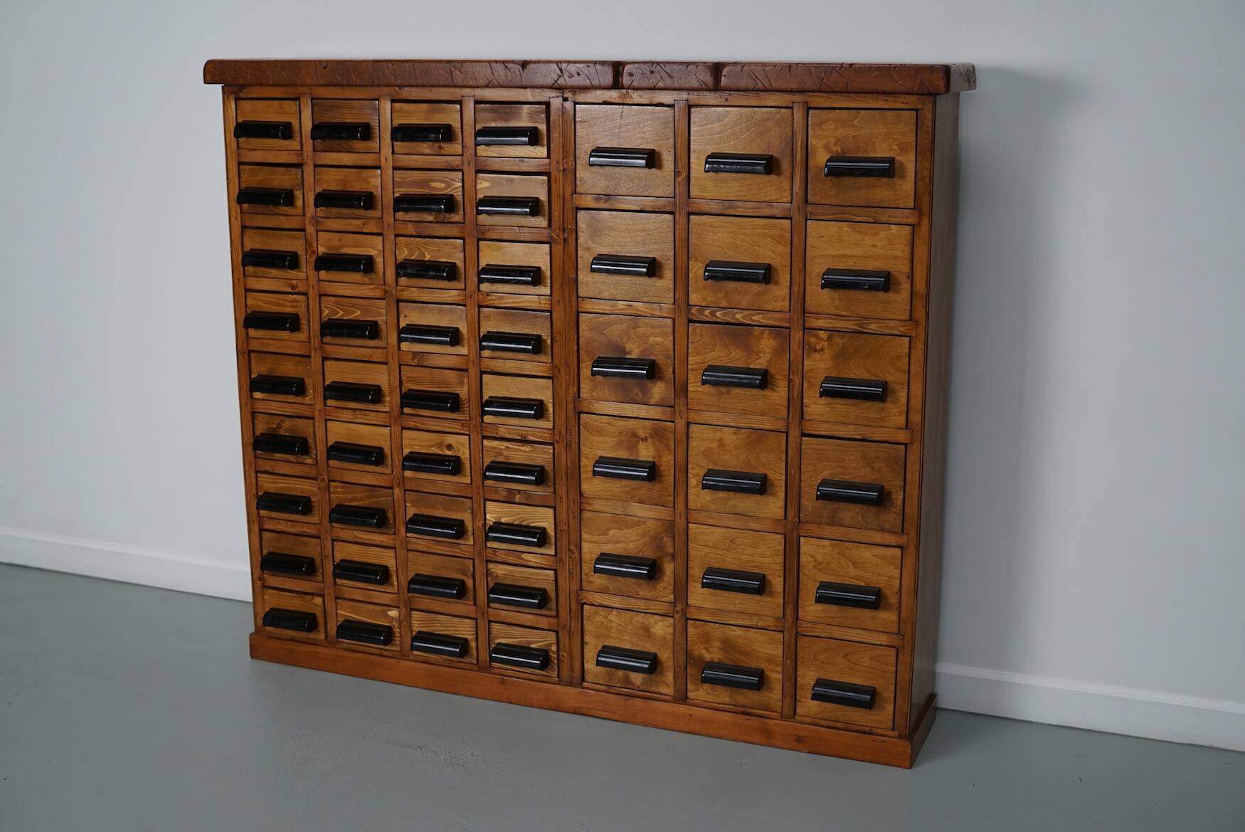 Dutch industrial apothecary cabinet in beech/pine, circa 1950s