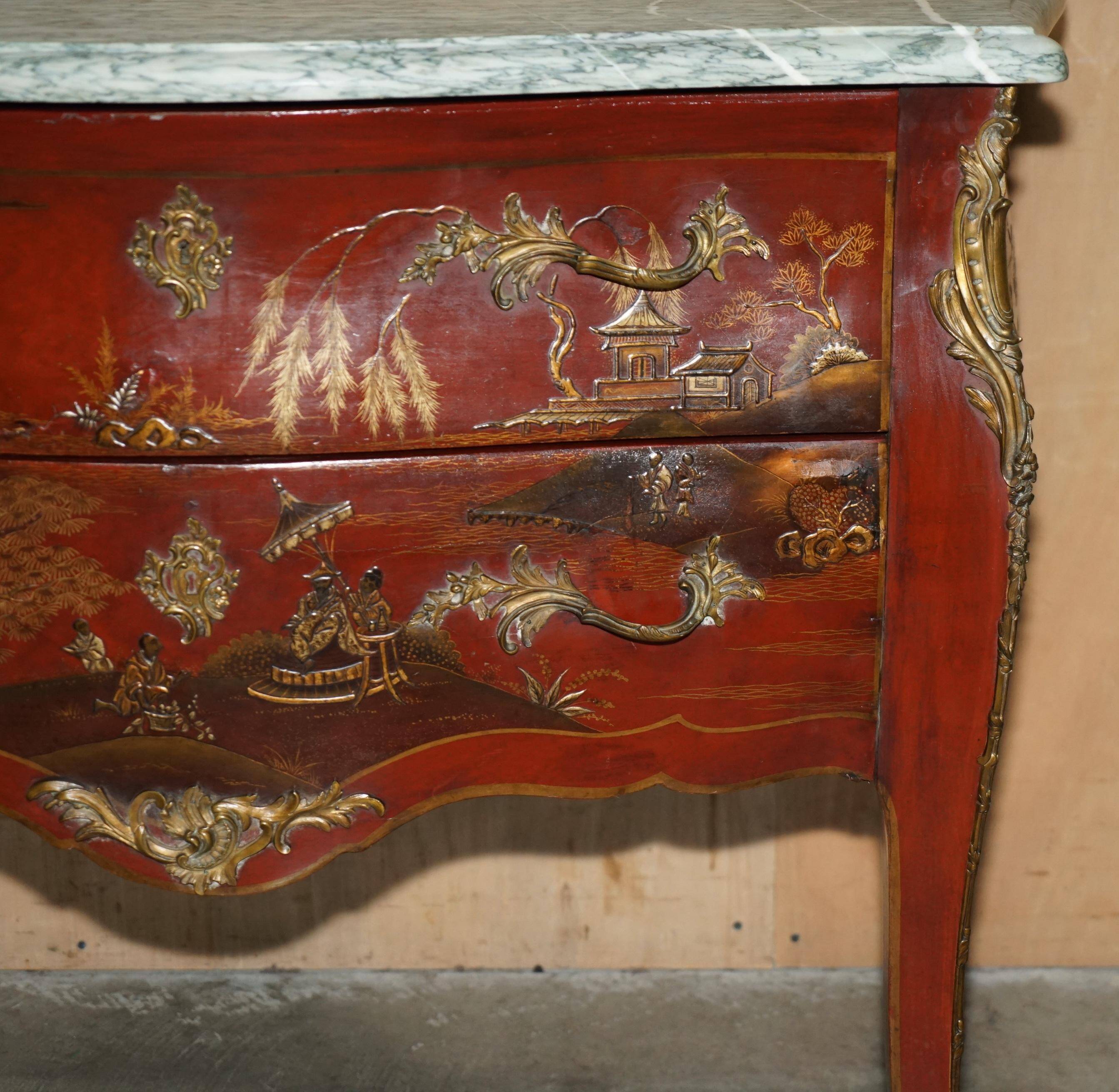 Chinoiserie Bombé Commode in Oak, Marble and Gilded Wood
