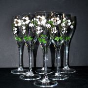 Perrier Jouet set of 6 Anemone Cuvée Belle Epoque champagne flutes in Gallé enamelled crystal