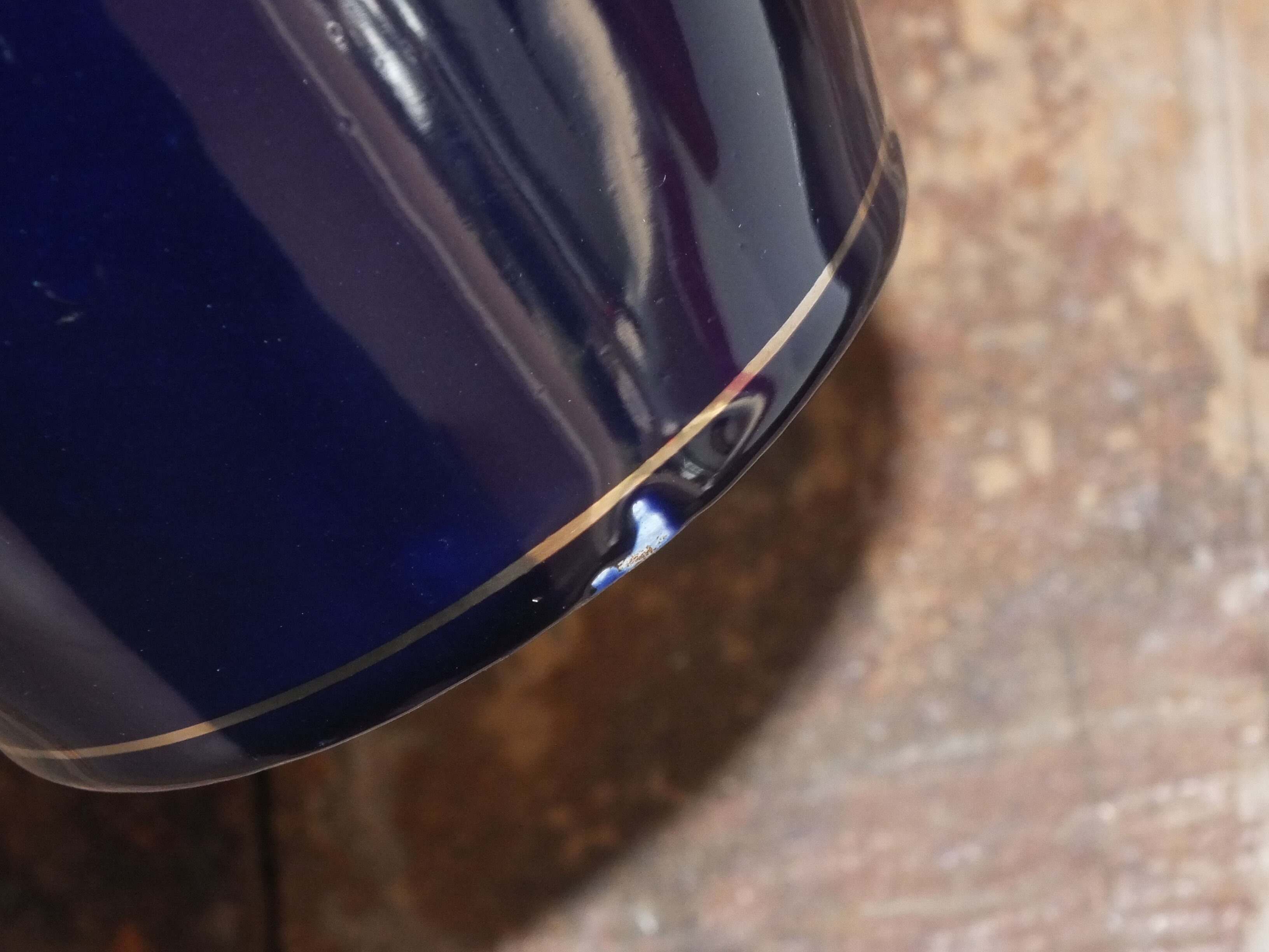 Vase 30s blue of Sèvres and gold Ste Radégonde or Tours Pinon (unsigned)