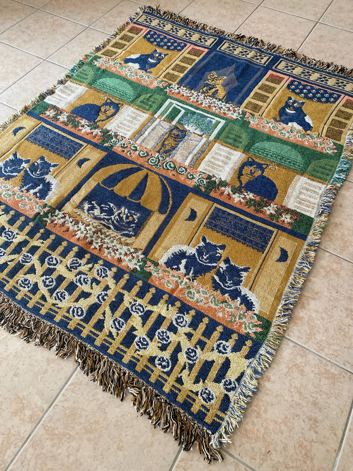 Vintage handmade cat rug