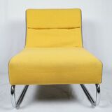 L heater in grey and yellow fabric on chrome footing. Around 1980.