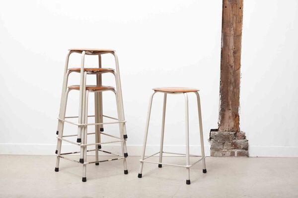 Tabouret empilable pagholz vintage chêne / gris