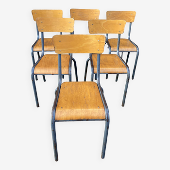 6 vintage school chairs in metal and wood design Mid-century vintage 1960