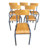 6 chaises d'école vintage en métal et bois design Mid-century vintage 1960