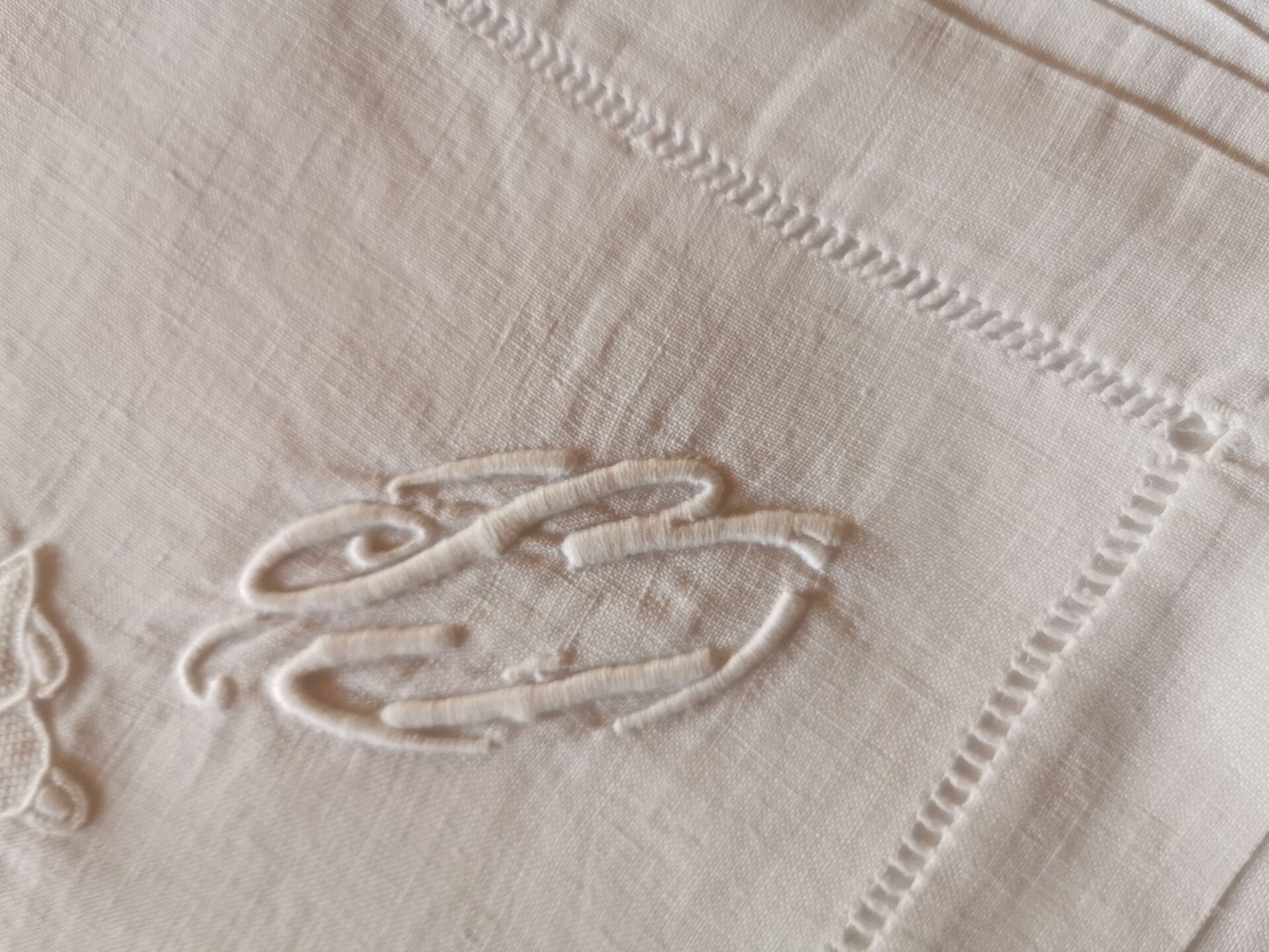 12 old damask linen napkins with a monogram