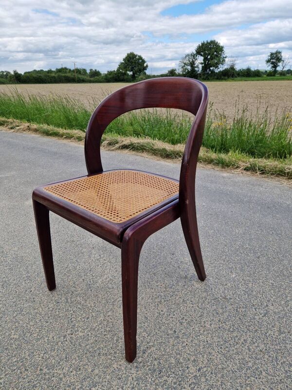 Chaise Baumann gondole en bois et cannage