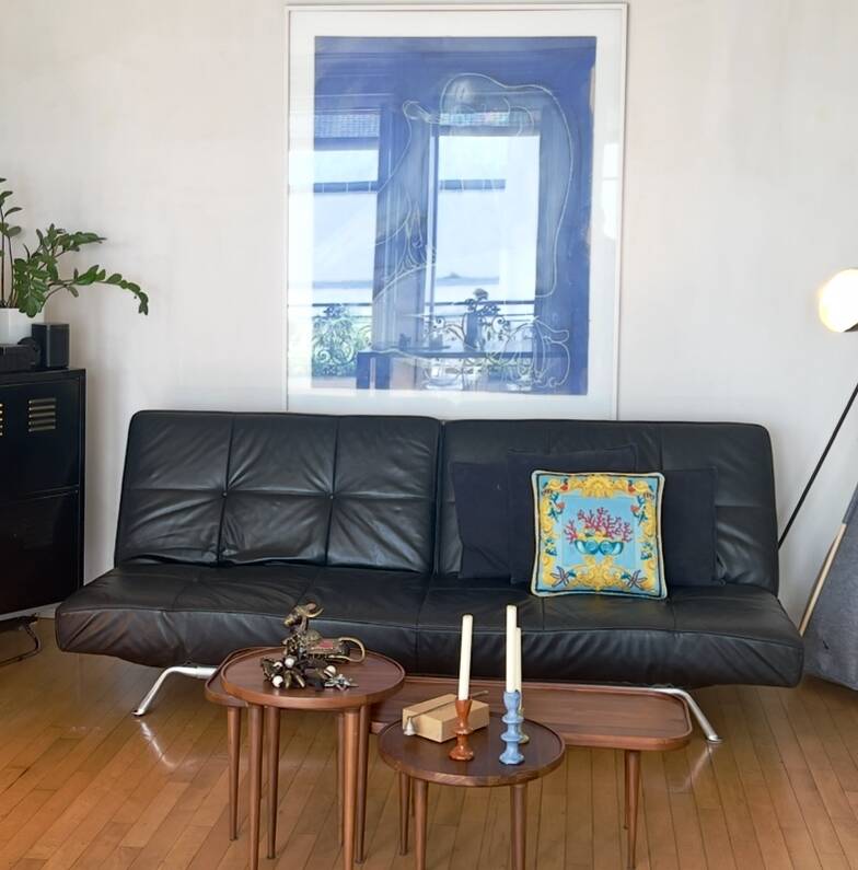 Cinna Smalla convertible sofa - black leather 3 seater
