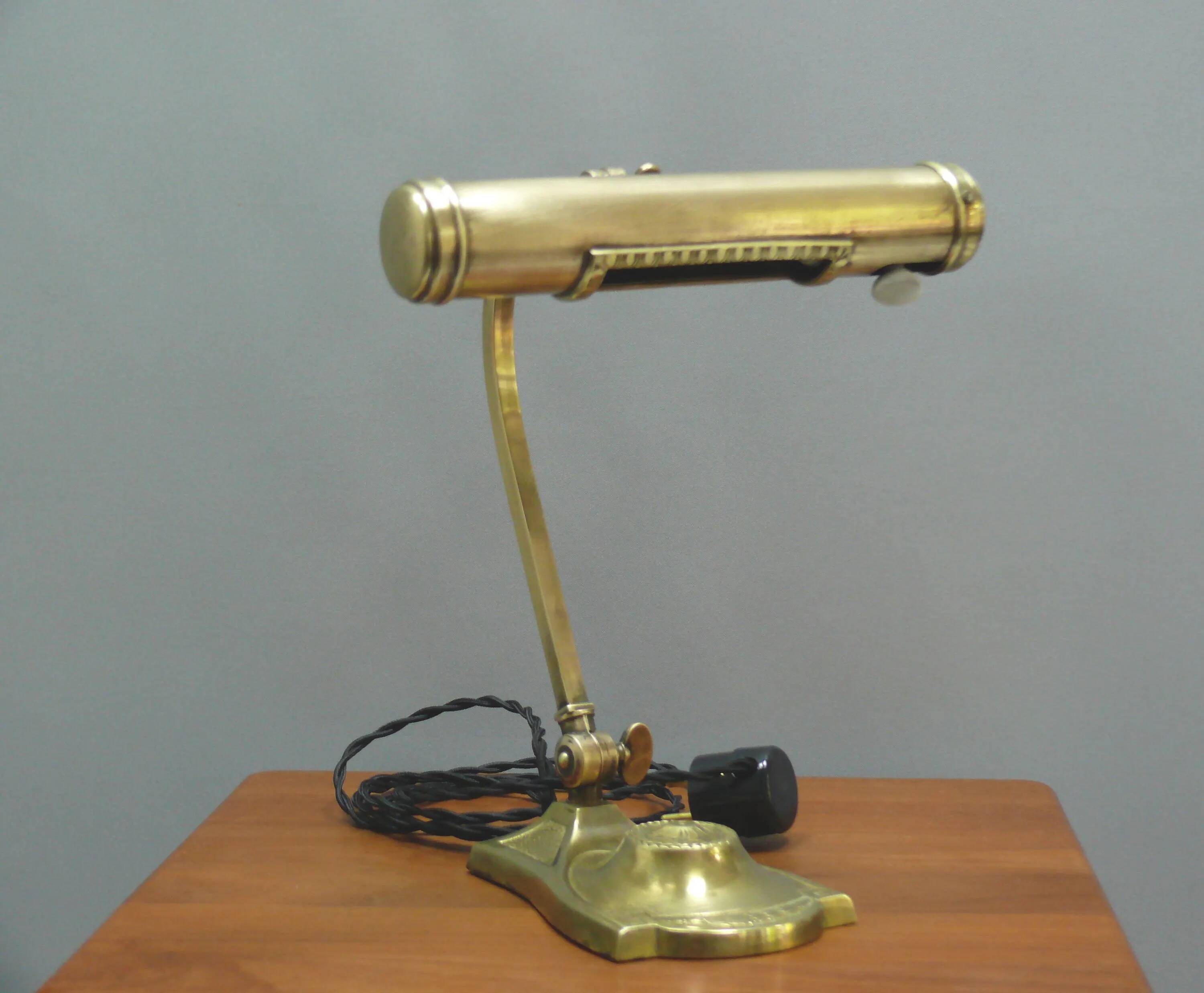 Art Deco brass piano lamp with rotary switch socket