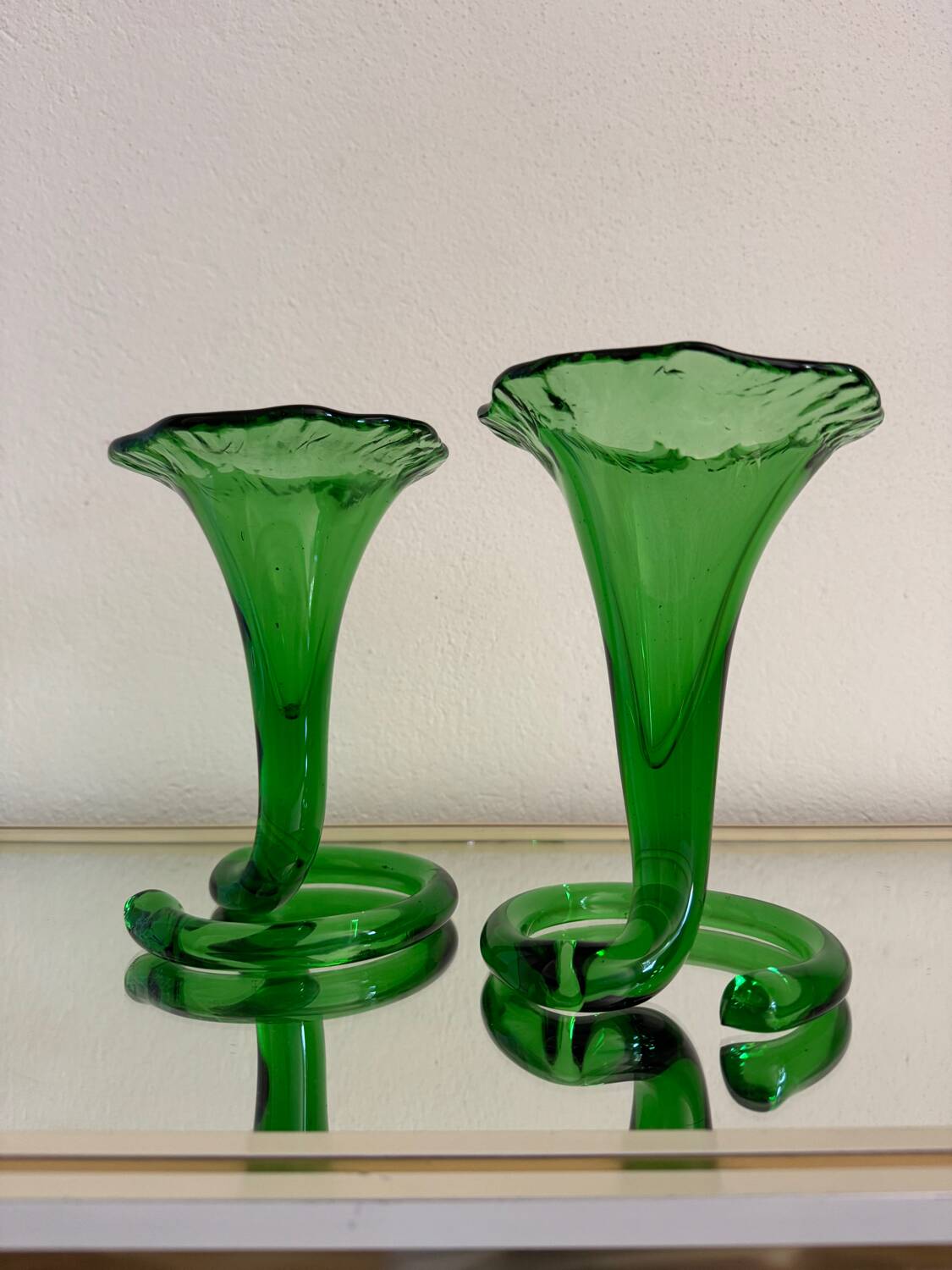 Blown glass cone vases from the 60s