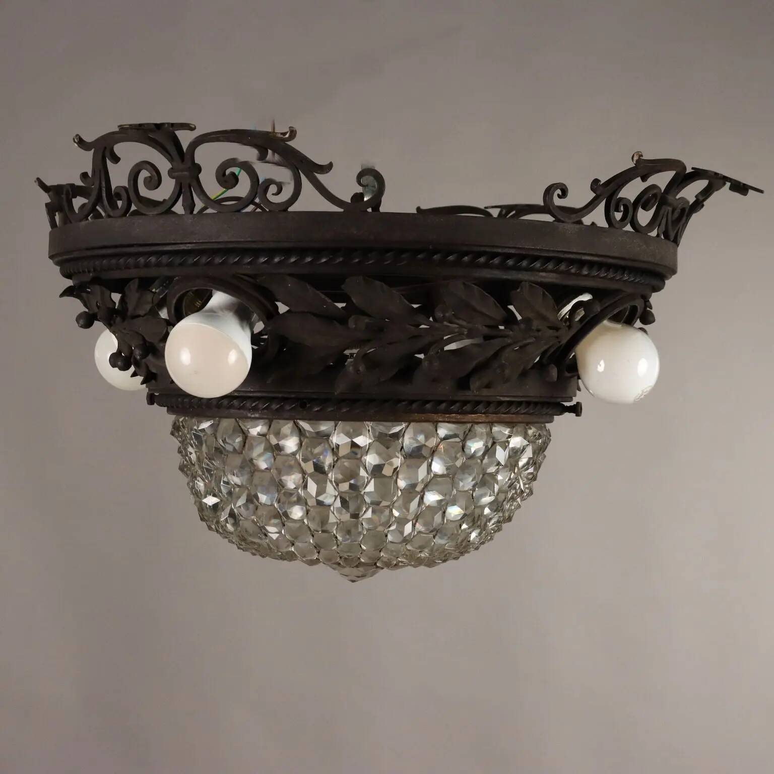 Antique Art Nouveau wrought iron chandelier, 20th century