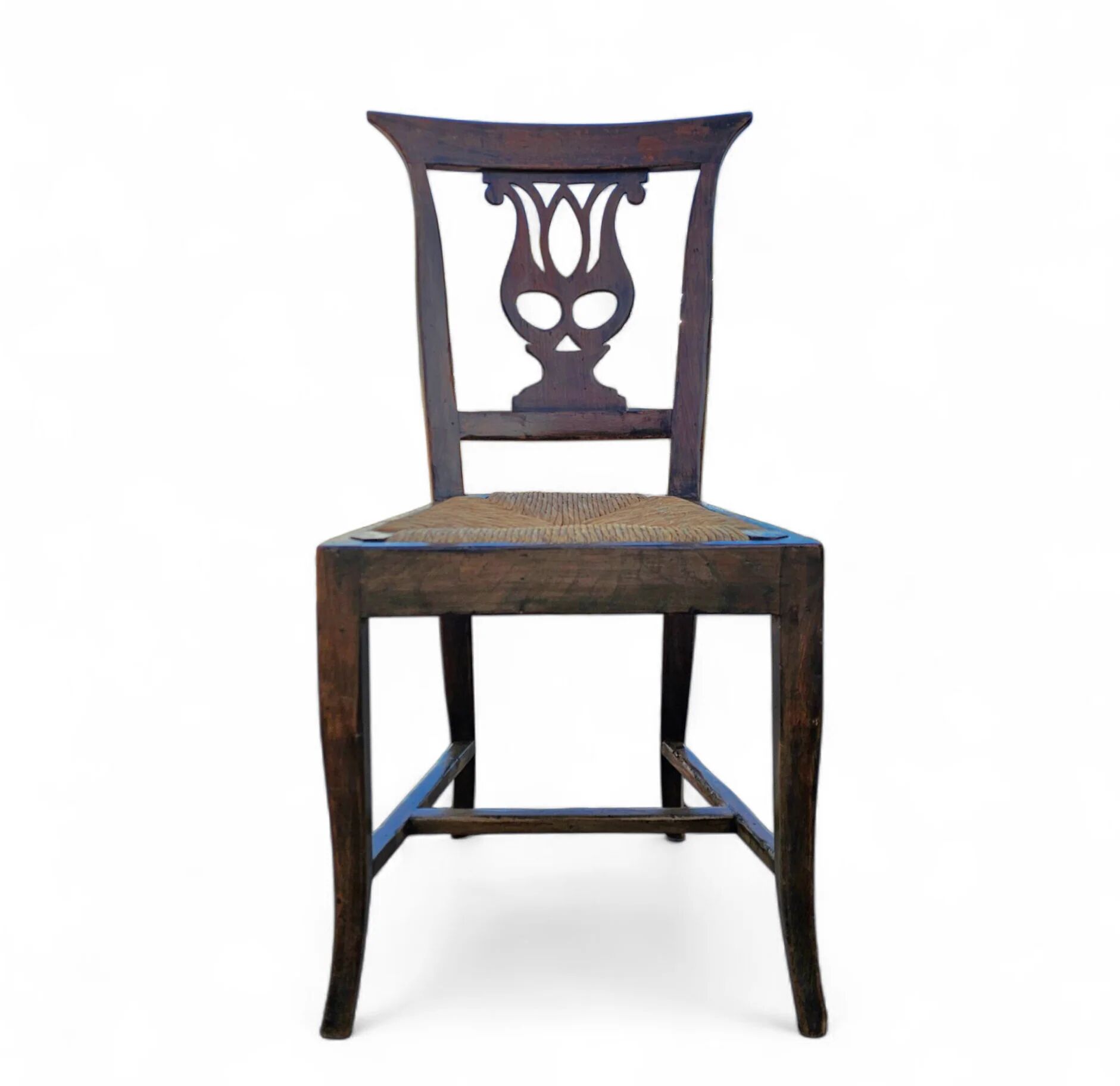 4 x elm dining chair with a carved back frame in a rosette / France / 1890-1900