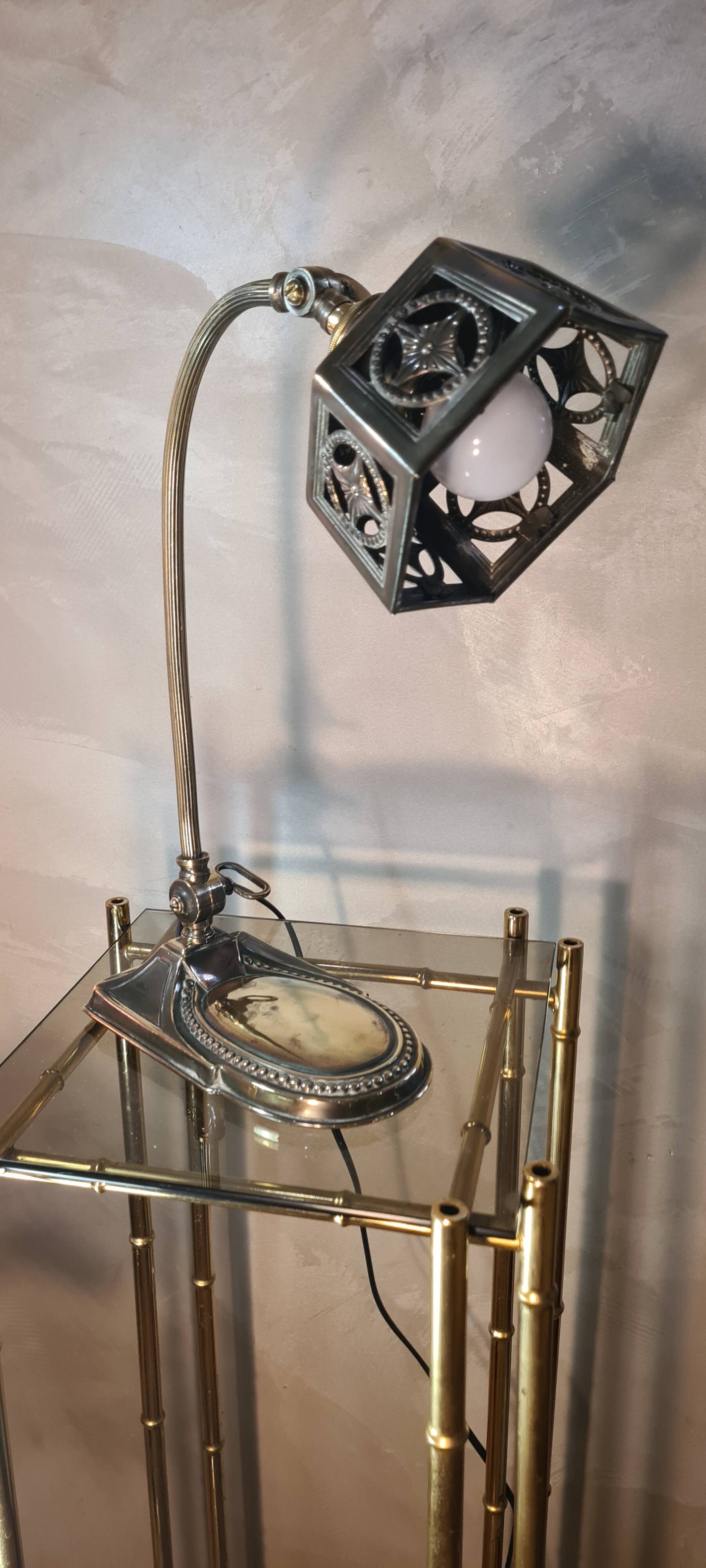 polished coppery brass art deco desk lamp numbered 3kg