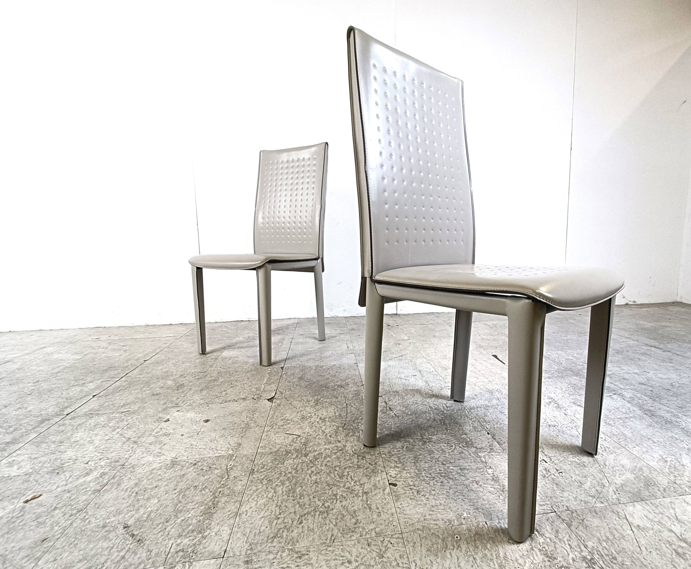 Set of 10 vintage leather dining chairs, 1980s