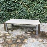 Travertine coffee table with two-tone legs