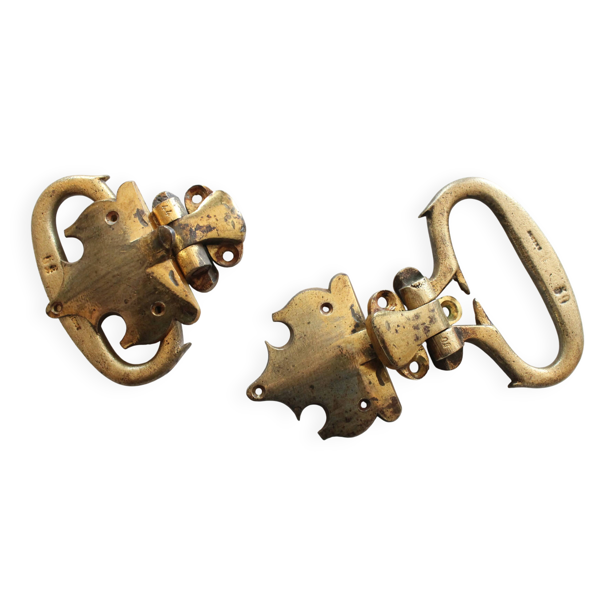 Large antique piano handles, old bronze, hardware.