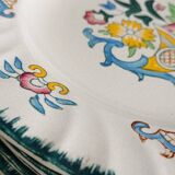 Set of 6 large flat plates Longwy Vieux Rouen vintage