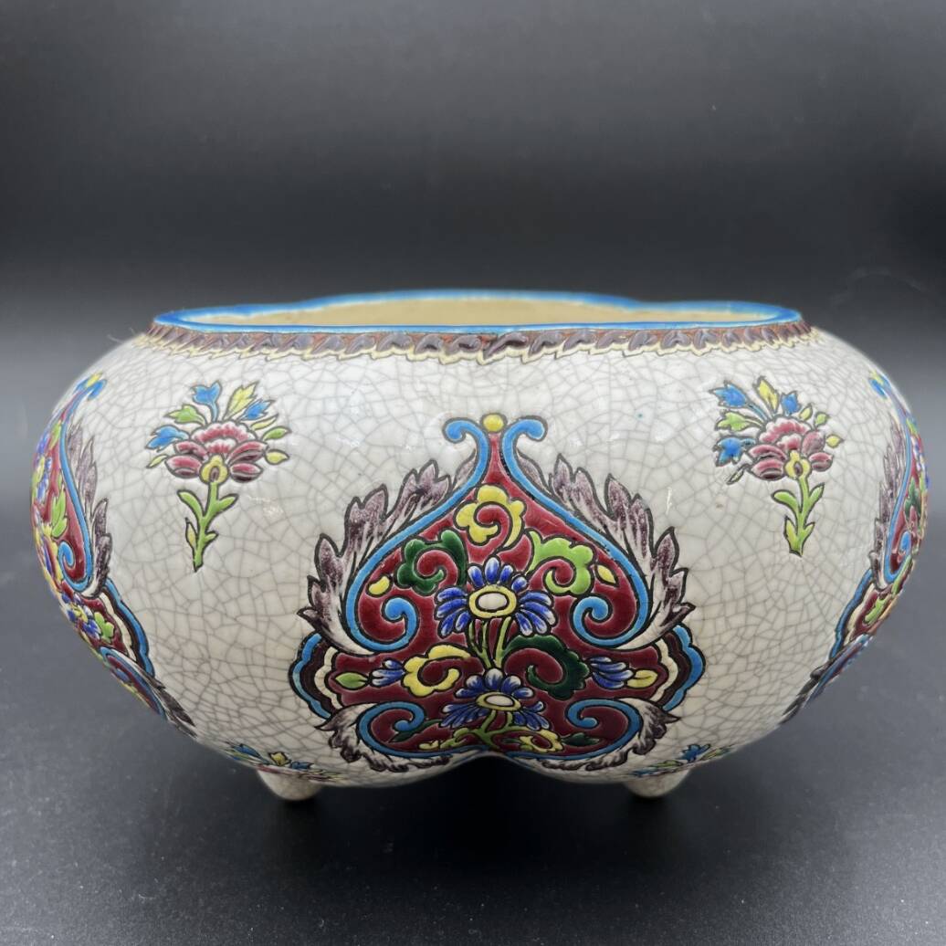 Late 19th century glazed earthenware planter, Longwy enamel style - 648003
