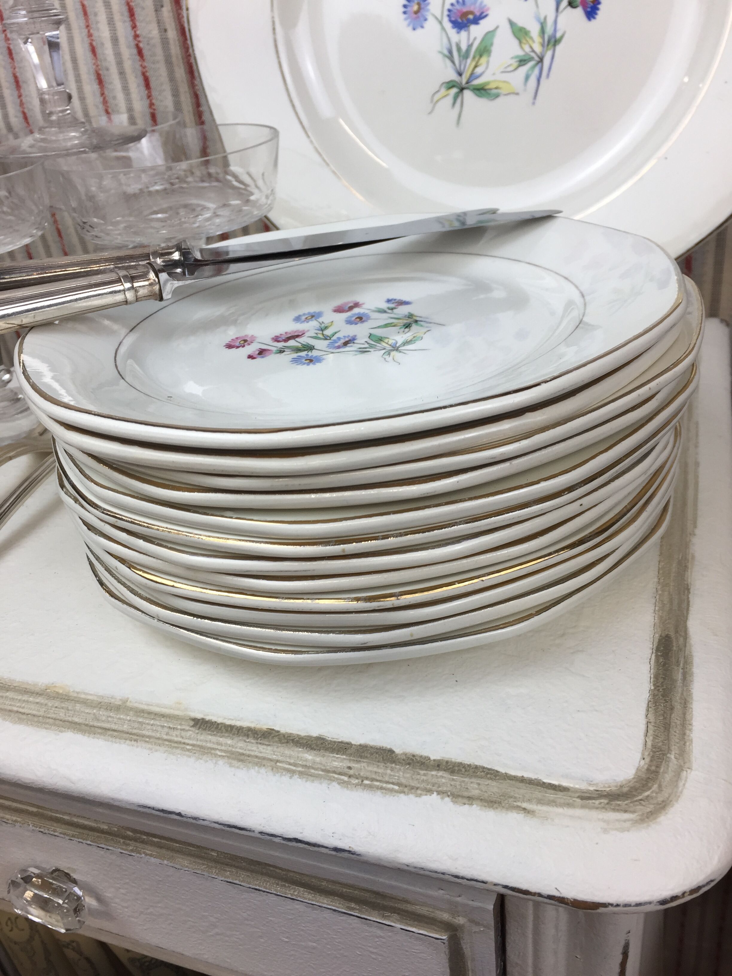 12 antique dessert plates made in France Digoin Sarreguemines