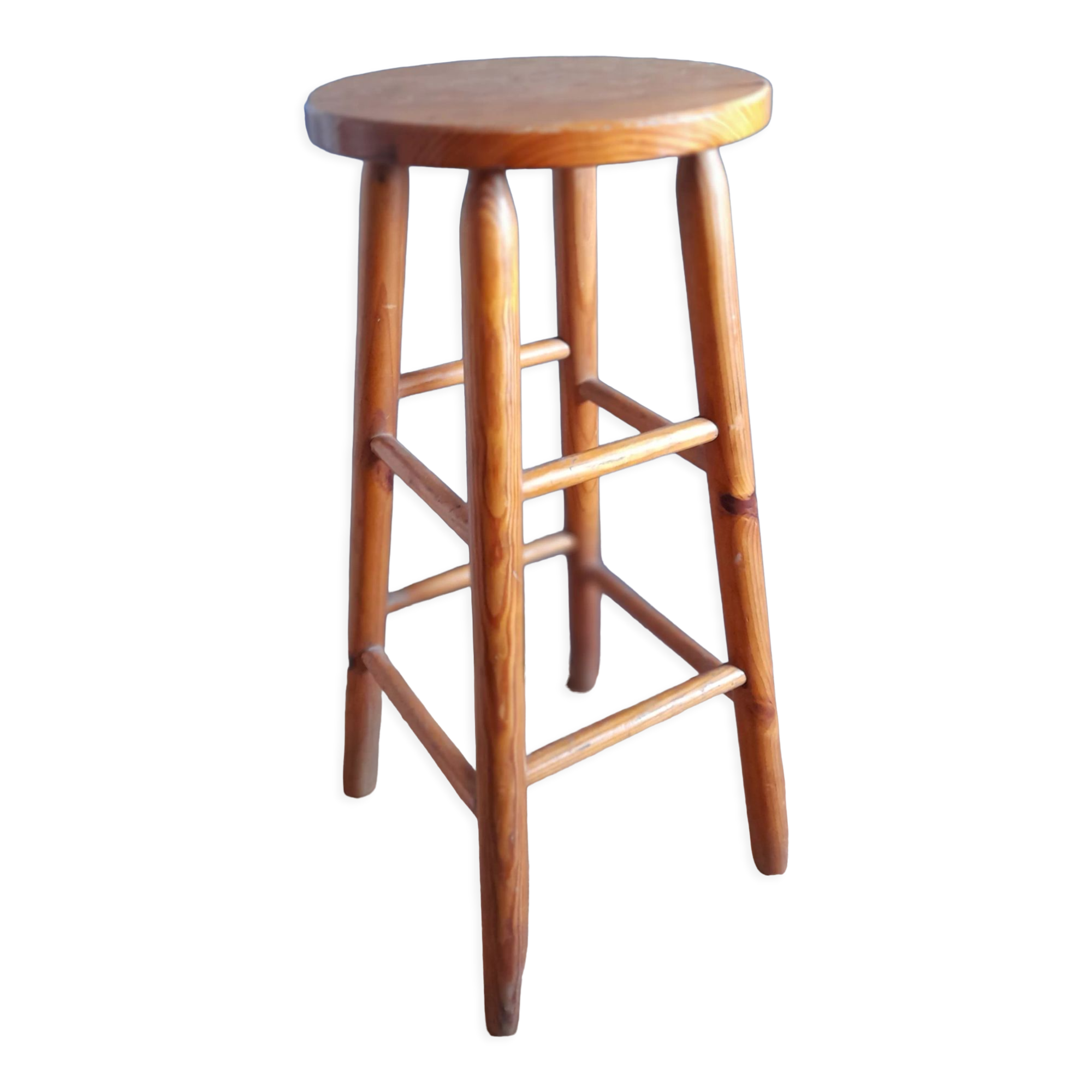 High bar stool in solid wood turned vintage 1970/1980
