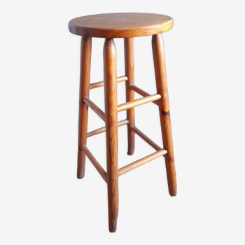 High bar stool in solid wood turned vintage 1970/1980