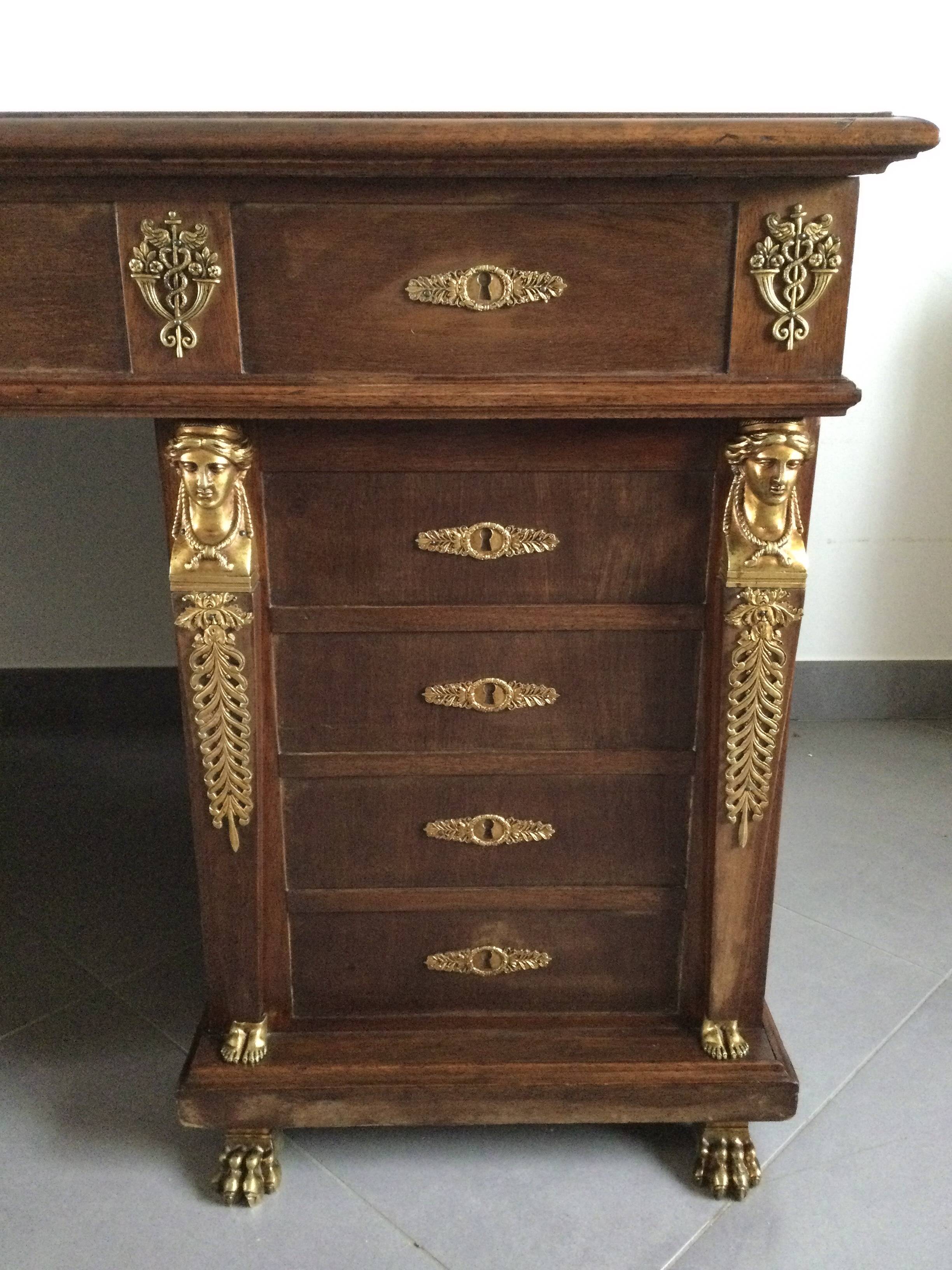 Empire desk with mahogany and oak pedestals