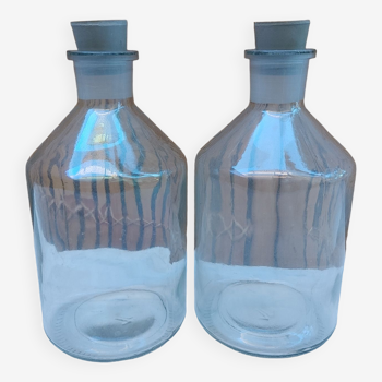 2 anciennes bouteilles / flacons de laboratoire avec bouchons en caoutchouc  - 1000 ml