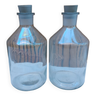 2 anciennes bouteilles / flacons de laboratoire avec bouchons en caoutchouc  - 1000 ml