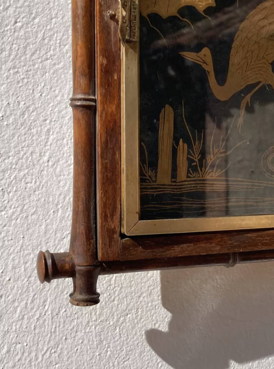 Gold square barber mirror with Japan Napoleon III print