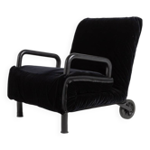 Vintage Italian design blue velvet lounge chair-chaise lounge from 1980’s