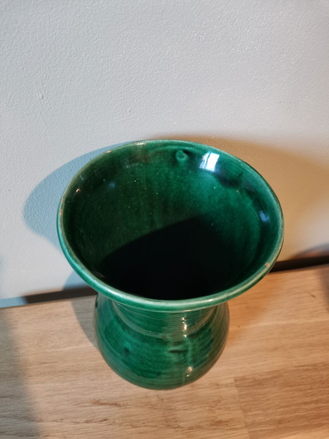 Vintage green ceramic vase signed numbered Longchamp France 1769