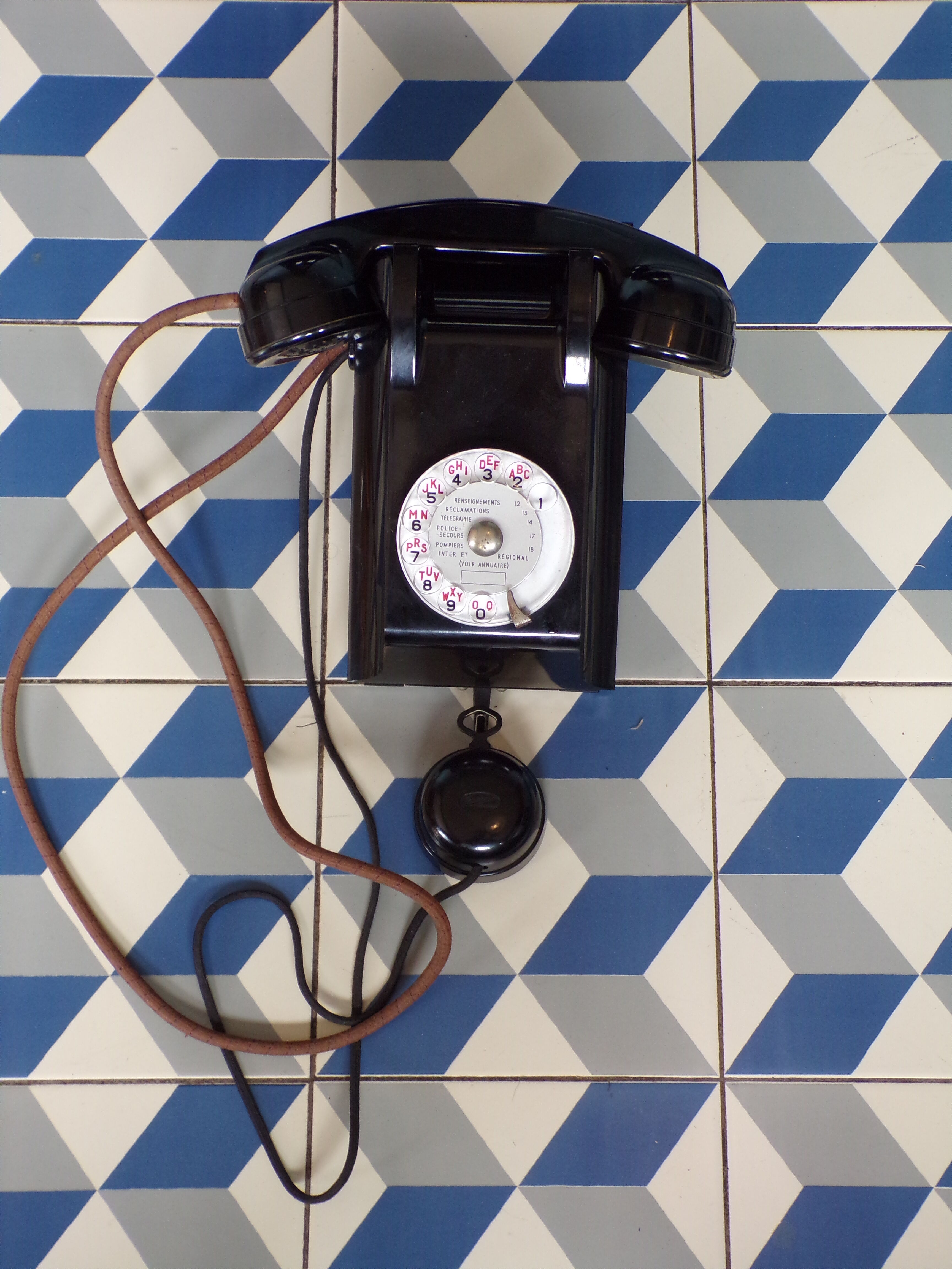 Vintage Bakelite wall dial phone