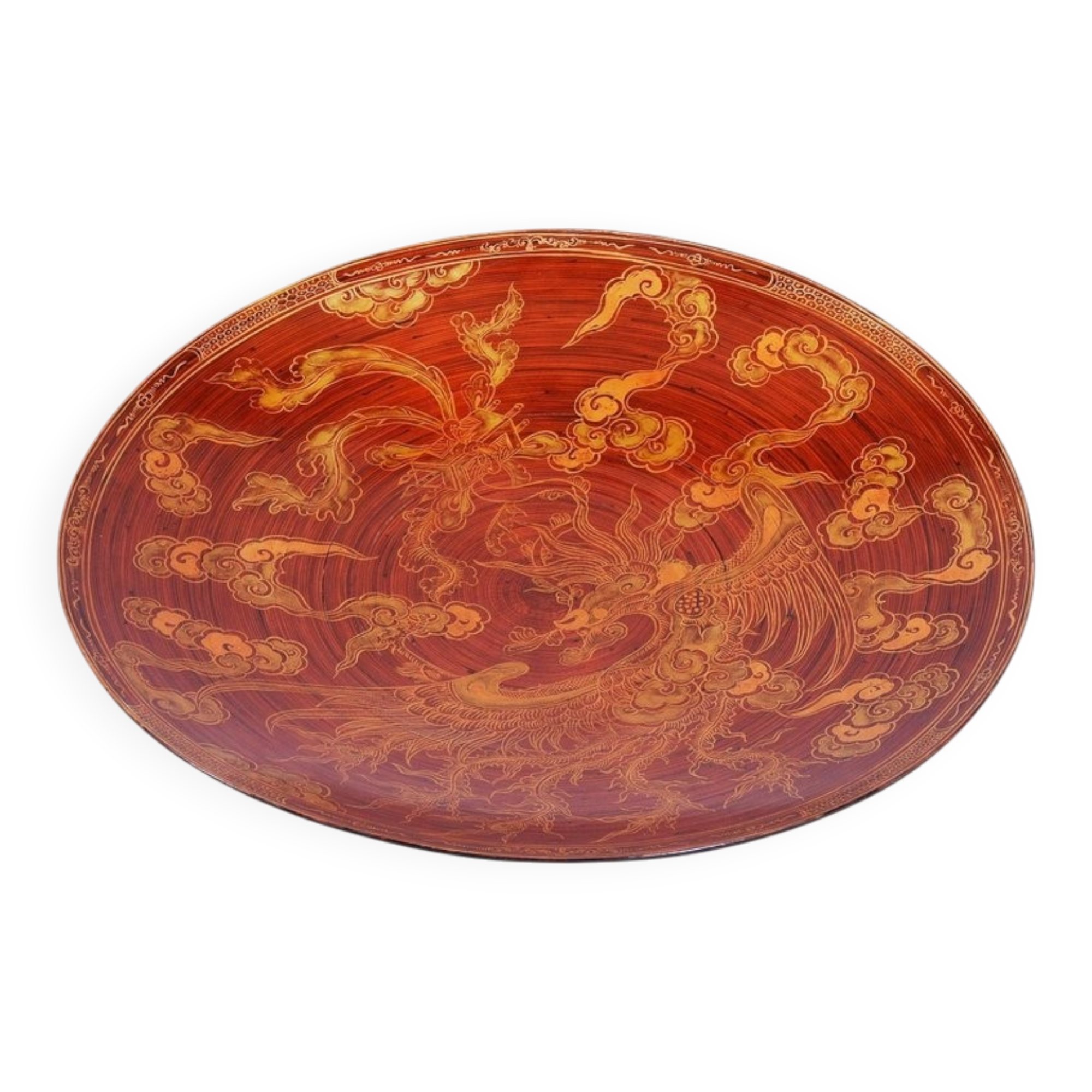 Asian Plate in Lacquered Wood, China, 1920s