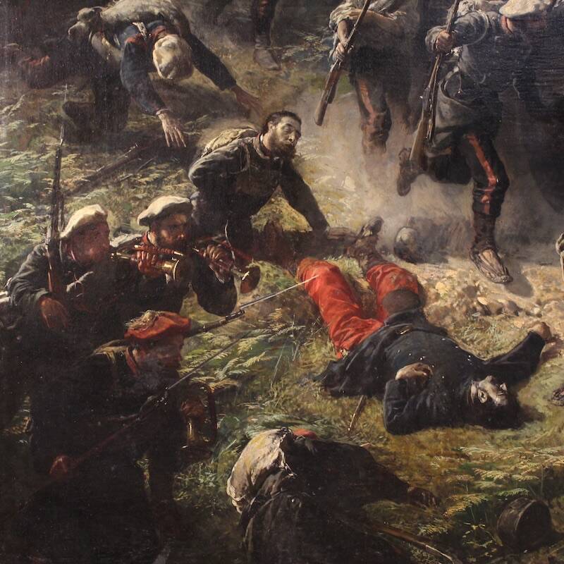 Great battle of the 19th century, painting signed H.P.